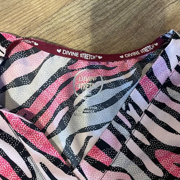 DIVINE STRETCH Pink Zebra Print Scrub Top - Picture 2 of 3